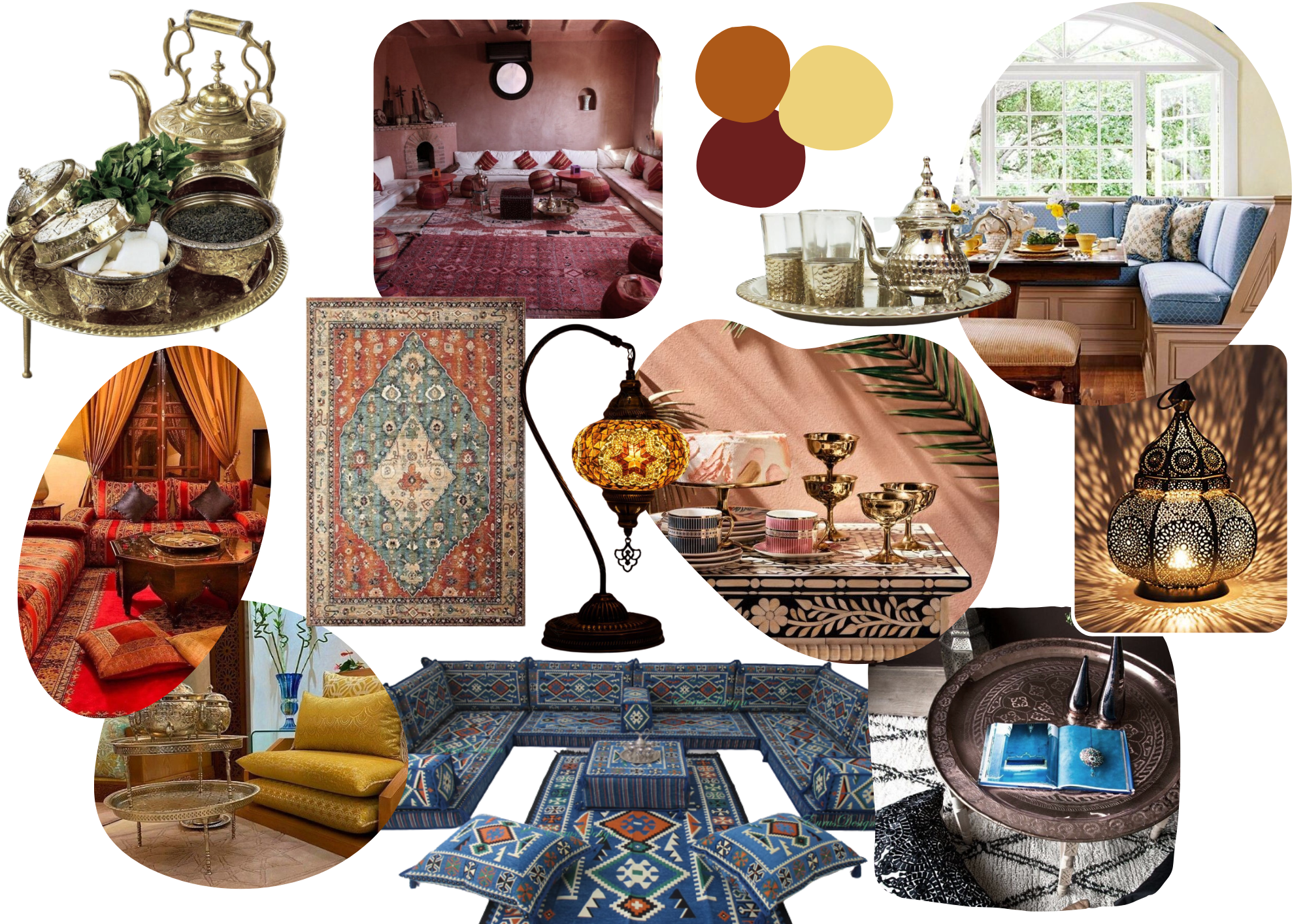 Mood board inspirations salon de thé marocain pour décorer son salon oriental en automne