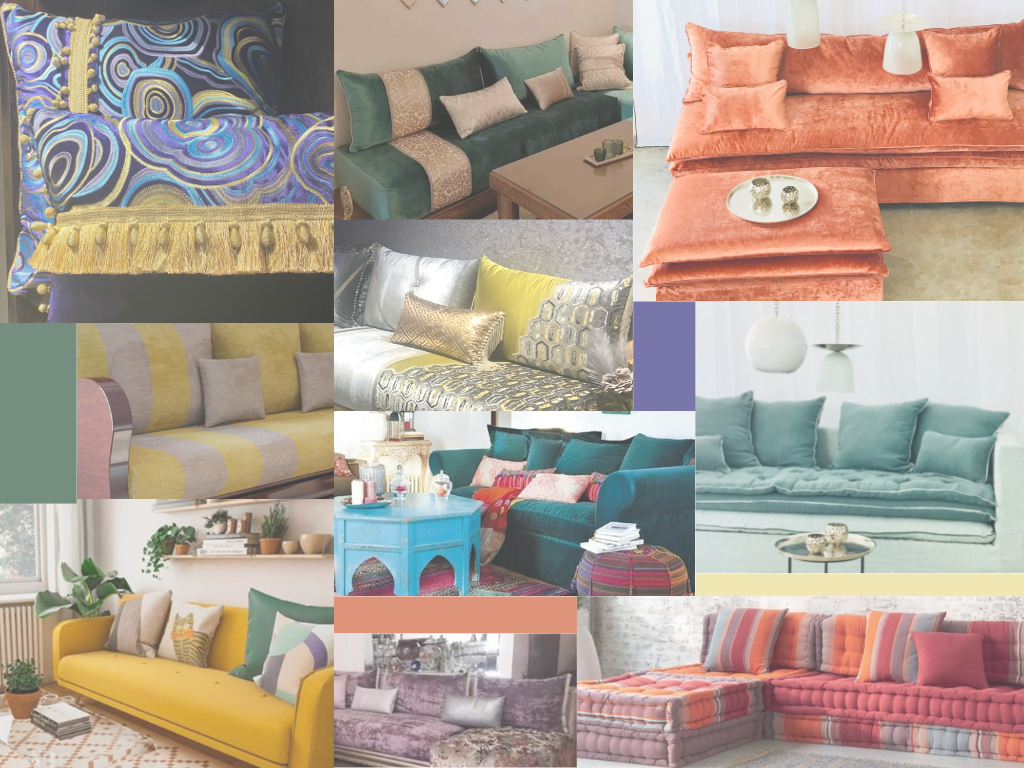 Mood board de canapé marocain de couleurs vives