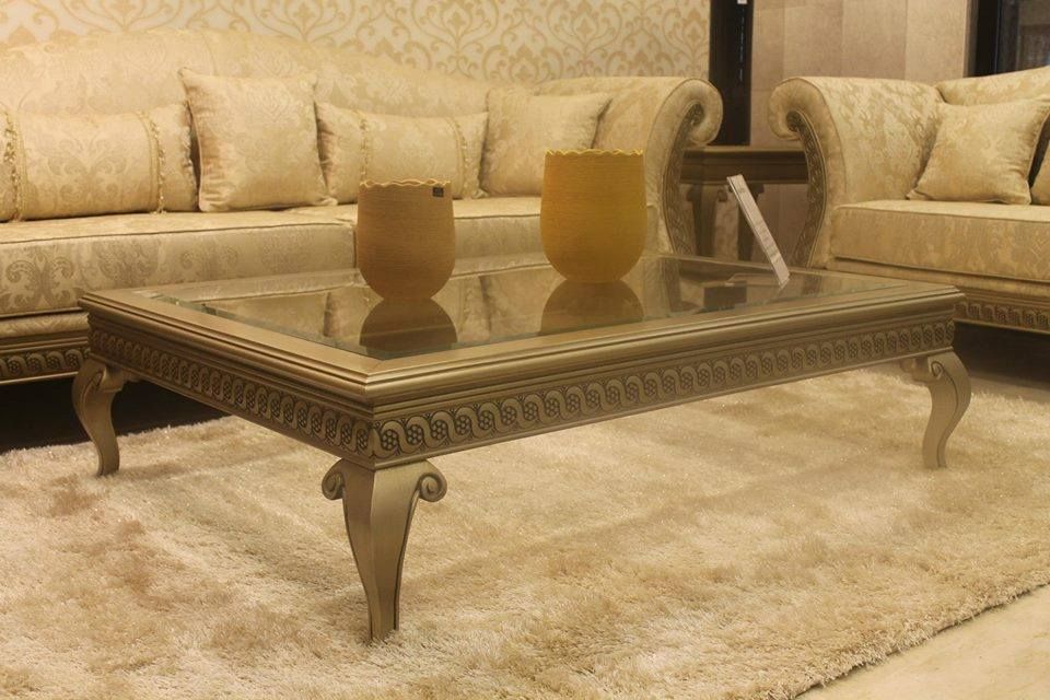 Table basse orientale rectangle en verre et argenté