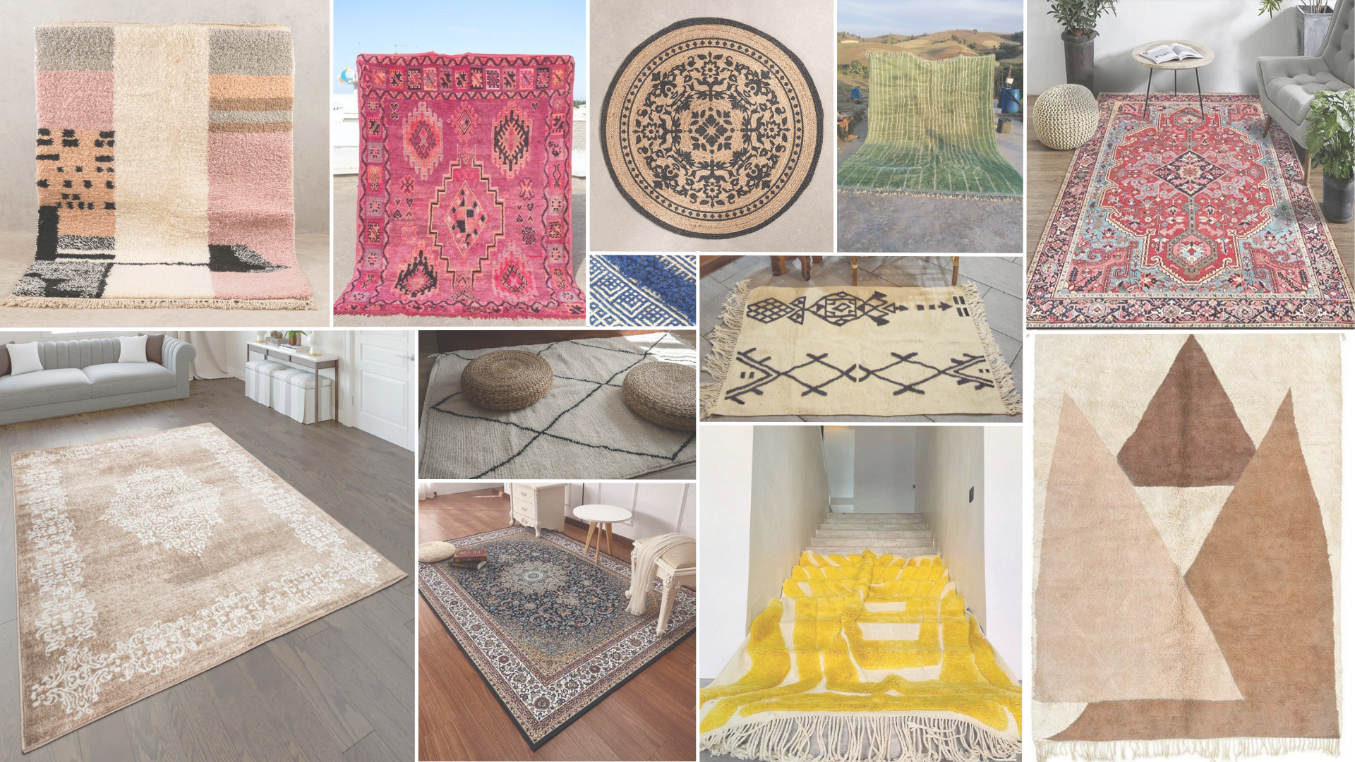 moodboard des couleurs et motifs de tapis