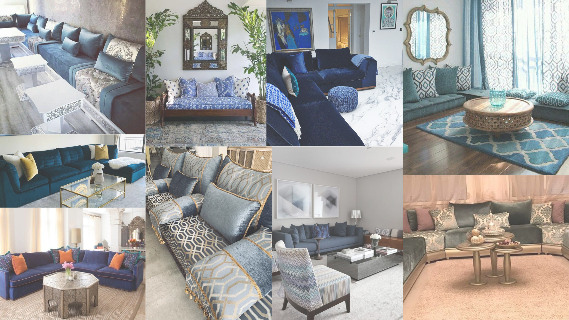 moodboard de différents salon marocain bleu